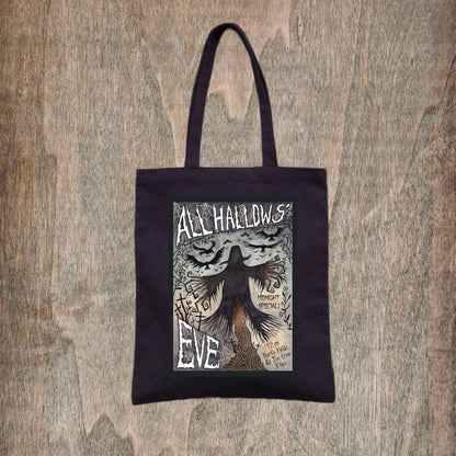 All Hallows' Eve Bag - Spooky Halloween Samhain Scarecrow Black Cotton Tote - Vintage Retro Style Horror Film Poster Trick Or Treat Bag