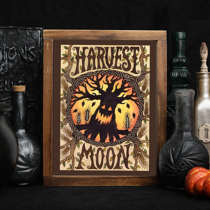 Harvest Moon Print - Spooky Pumpkin Moon A5 - A4 - A3 Watercolour Wall Art - Halloween Samhain Jack-o-Lantern Tree Illustration Print