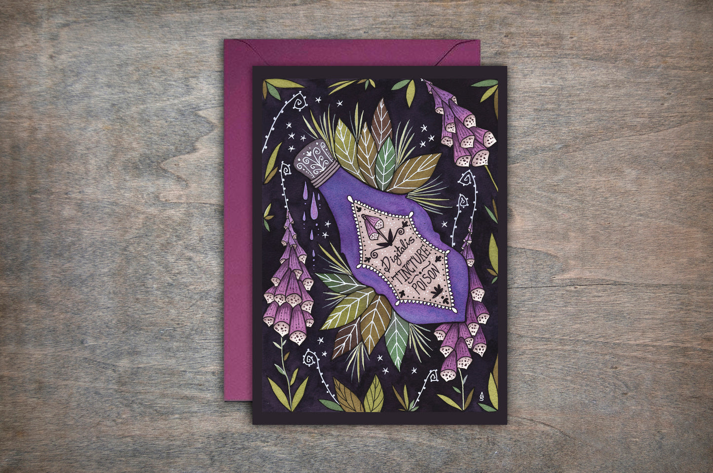 Pure Poison Card & Envelope - Spring Summer Floral Foxglove Poison Bottle Card - Gothic Botanical Valentines Day Alternative Love Greetings Card