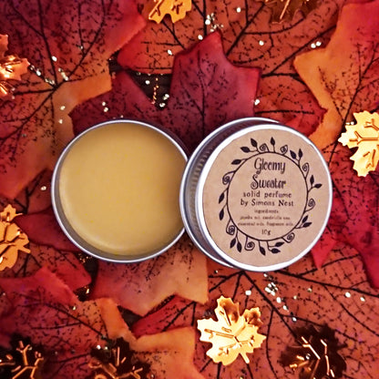 Gloomy Sweater Solid Perfume - Spooky Flannels, Lime, Cedar & Black Pepper Solid Fragrance Tin - Autumn Halloween Fresh and Smoky Vegan Perfume Blend