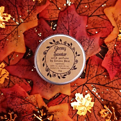 Gloomy Sweater Solid Perfume - Spooky Flannels, Lime, Cedar & Black Pepper Solid Fragrance Tin - Autumn Halloween Fresh and Smoky Vegan Perfume Blend