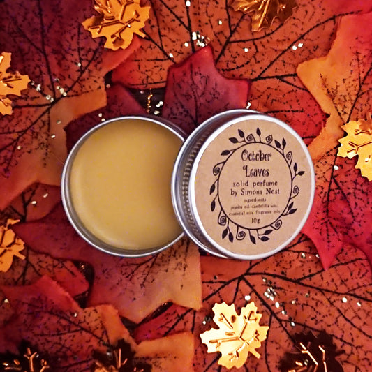 October Leaves Solid Perfume - Warm Autumn Leaves, Incense & Cinnamon Solid Fragrance Tin - Autumn Halloween Spicy & Smoky Vegan Perfume Blend