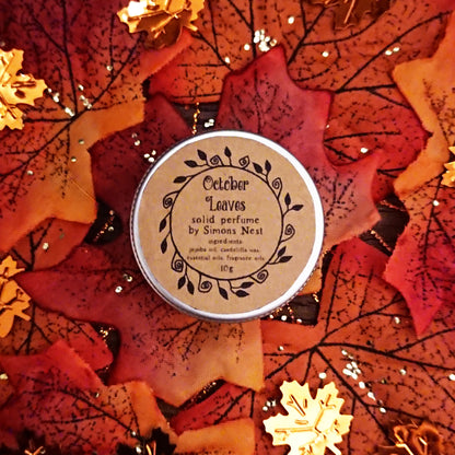 October Leaves Solid Perfume - Warm Autumn Leaves, Incense & Cinnamon Solid Fragrance Tin - Autumn Halloween Spicy & Smoky Vegan Perfume Blend