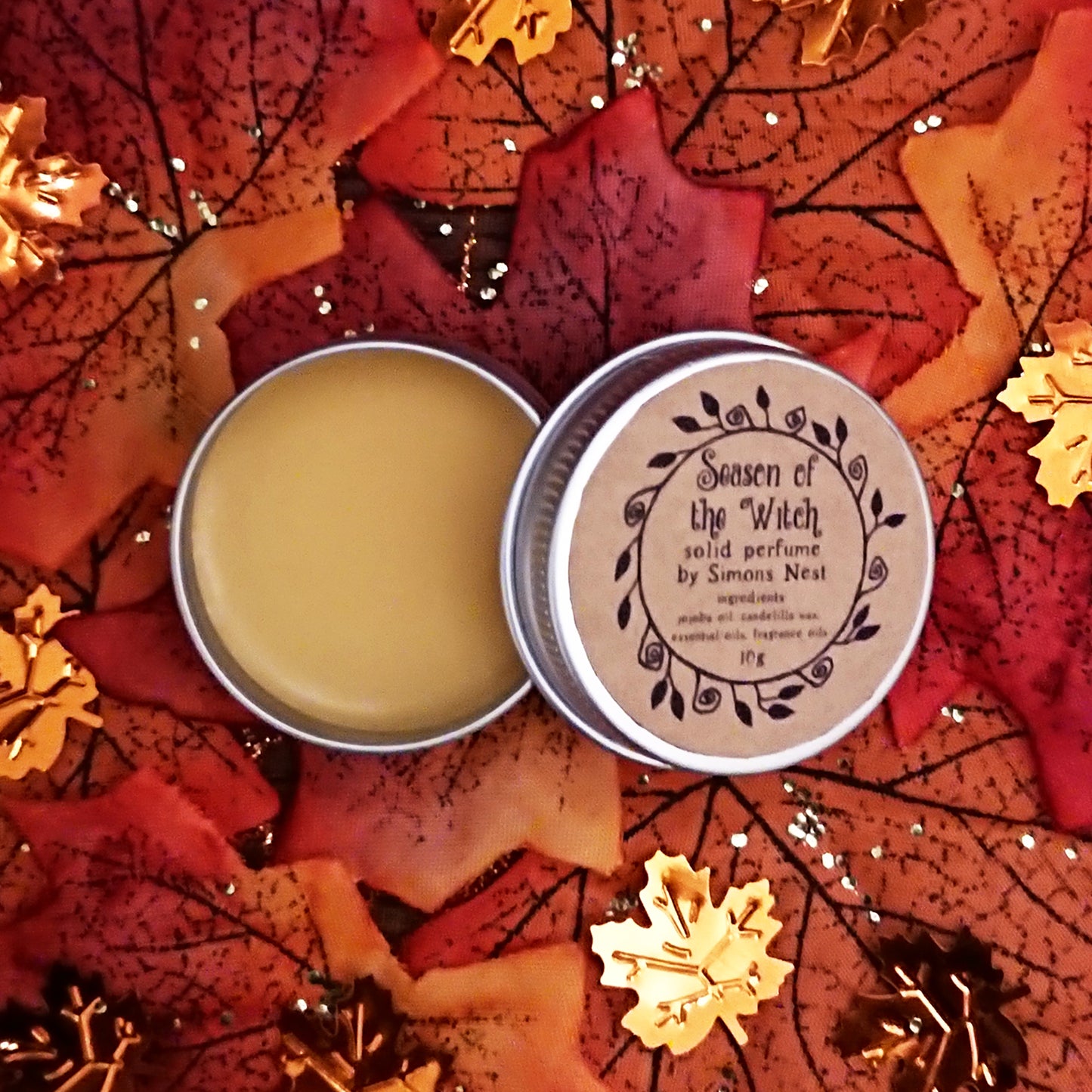 Season Of The Witch Solid Perfume - Bewitching Star Anise, Jasmine & Patchouli Solid Fragrance Tin - Autumn Halloween Floral, Spicy & Smoky Vegan Perfume Blend