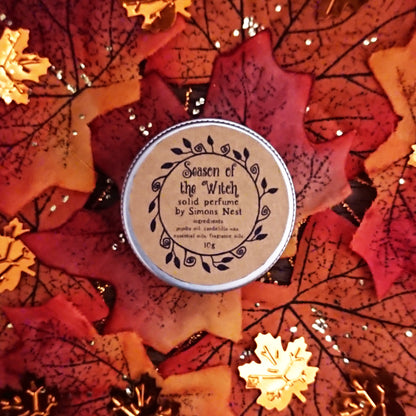 Season Of The Witch Solid Perfume - Bewitching Star Anise, Jasmine & Patchouli Solid Fragrance Tin - Autumn Halloween Floral, Spicy & Smoky Vegan Perfume Blend