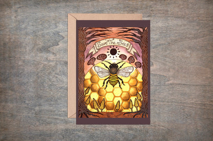 Honey Bee Greetings Card & Envelope - Save The Bees Nature Conservation Card - Yellow Easter Card - Bee Birthday Card - Bee Lover Gift