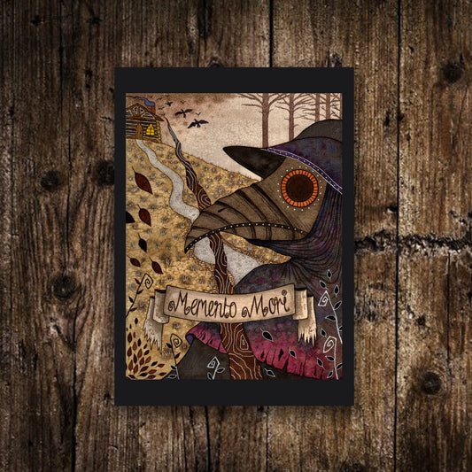 Mini A6 Plague Doctor Print - Small Plague Doctor Illustration - Mini Memento Mori Postcard Print - Gothic Steampunk Spooky Watercolour Art