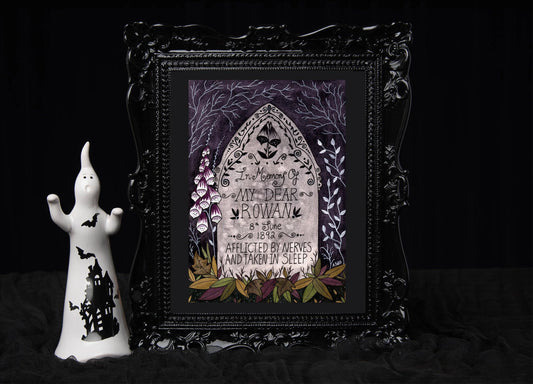 Rowan's Grave Print - The Foxglove Bride's Grave A5 - A4 - A3 Watercolour Art - Ghostly Apparitions Victorian Poisoned Gravestone Decor