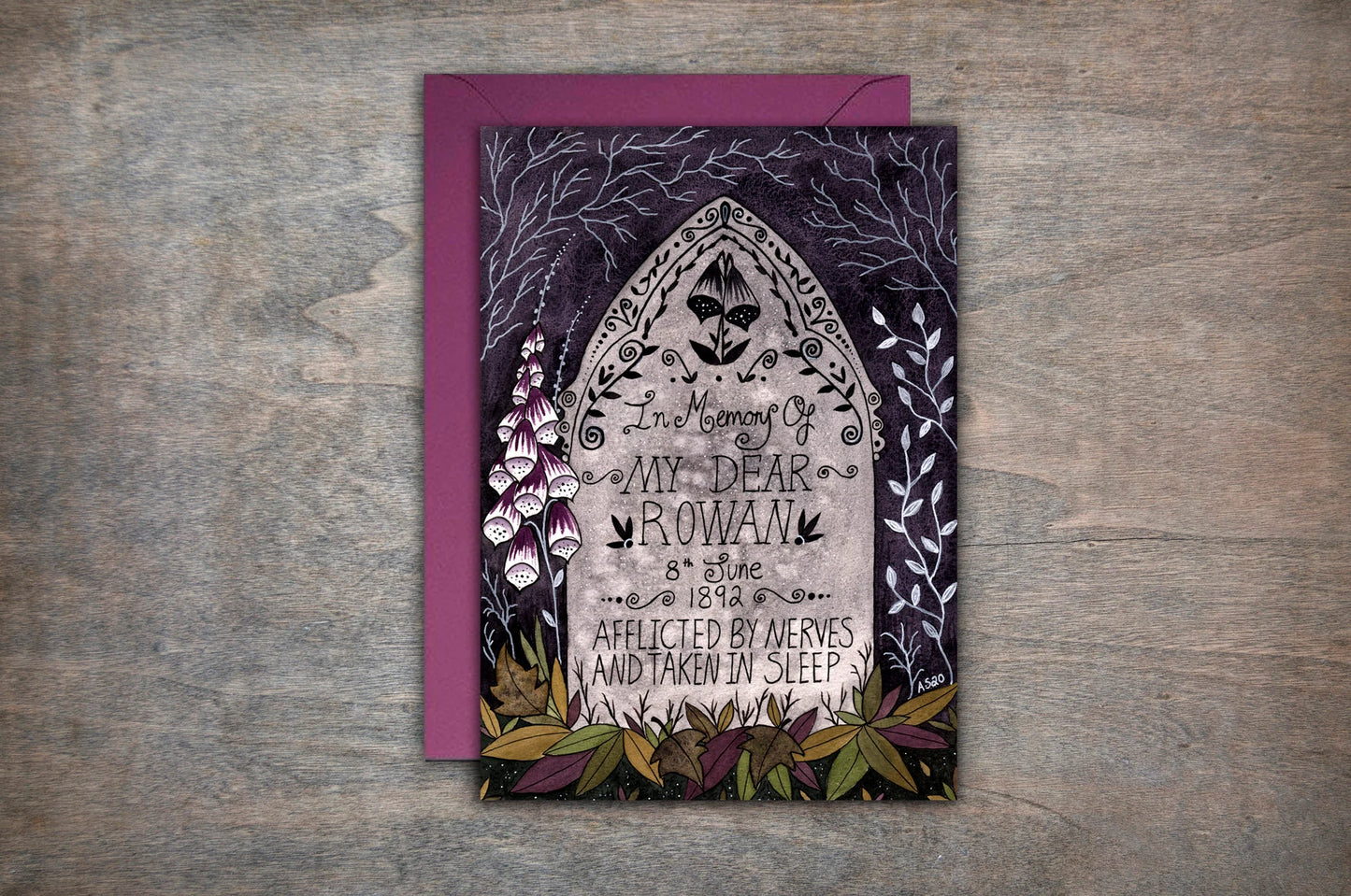 Rowan's Grave Greetings Card & Envelope - The Foxglove Bride Ghostly Apparitions Card - Poisonous Plants Victorian Spooky Cemetary Card