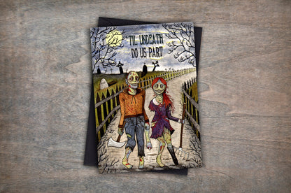 Zombie Couple Valentines Card & Envelope - 'Til Undeath Do Us Part For Him For Her Valentines day Card - Gothic Wedding Love Anniversary