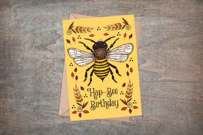 Bee Birthday Card & Envelope -  Honey Bee Hap-Bee Birthday Card - Yellow Bee Pun Card - Honey Bee Funny Birthday Card - Cute Bee Lover Gift