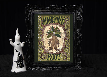 Mandrake Root Print - The Witches Garden Magical Mystical Plants A5 - A4 - A3 Watercolour Art - Witchcraft Wizard Green Herbal Potions Decor
