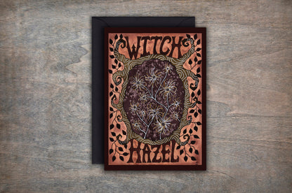 Witch Hazel Greetings Card & Envelope - The Witches Garden Healing Botanical Card - Hedgewitch Nature Watercolour Orange Brown Plant Card