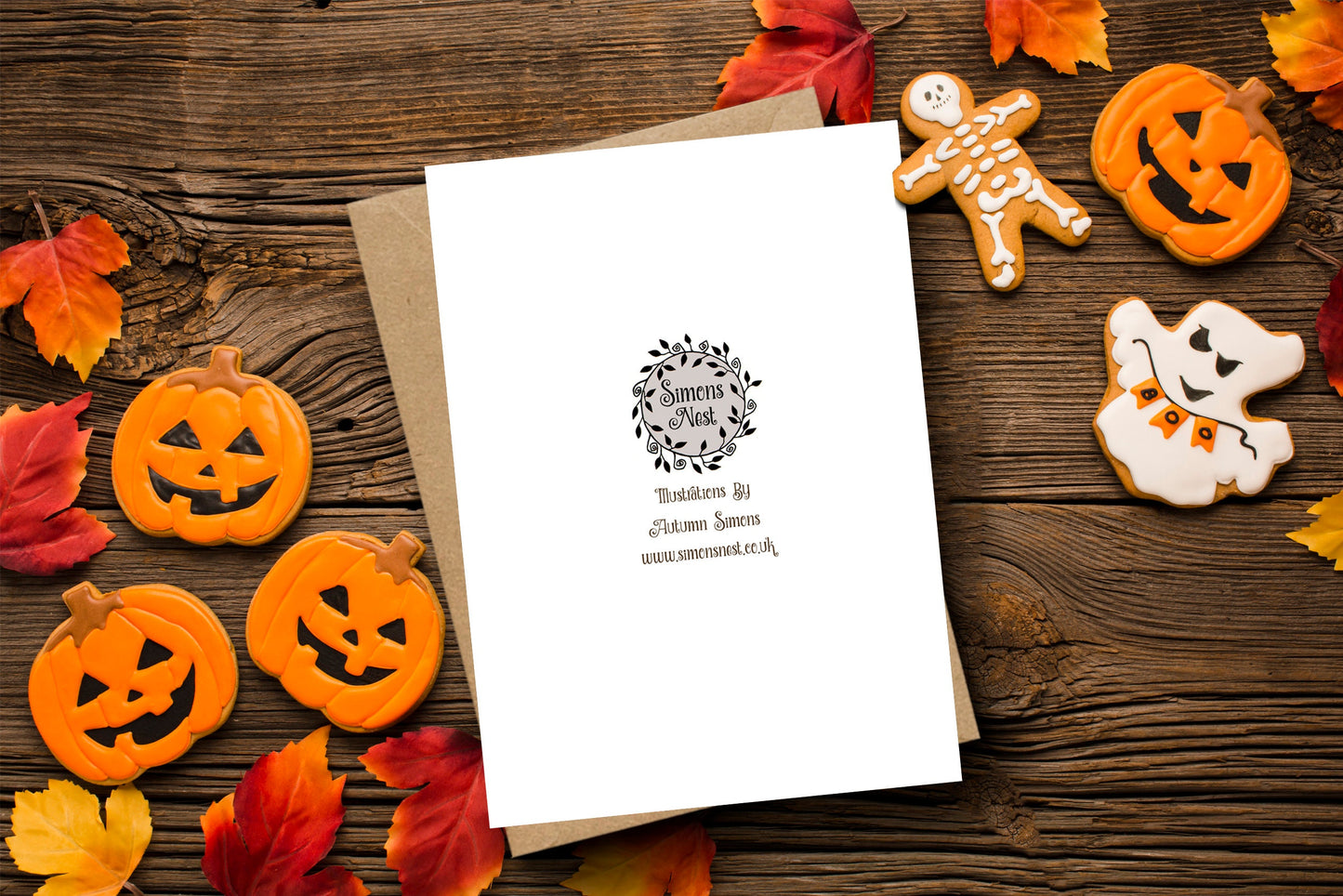 Pumpkins Forever Greetings Card & Envelope - Whimsical Pumpkin Family Illustrated Card - Orange Autumn Leaves Halloween Trick Or Treat Card