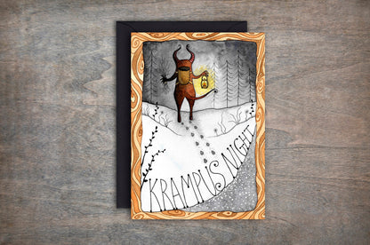 Krampus Night Card - Krampus Creepy Christmas Gothic Winter Card - Black Purple Pagan Yuletide Spooky Greetings Card