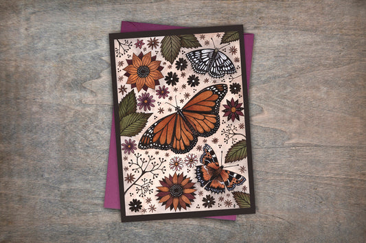 Butterfly Meadow Greetings Card & Envelope - Spring Summer Butterflies Card - Monarch butterfly card - Cozy Dark Cottagecore Garden Card